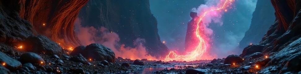 Mystical Scene Swirling Energy and Magical Artifacts Hint at a Powerful Magicians Presence