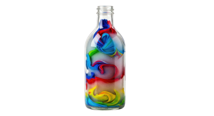 Colorful Smoke Trapped in a Glass Bottle on White Background.