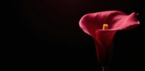 Sophisticated calla lily blossom; black backdrop Valentine's theme , photography, Valentine, close-up