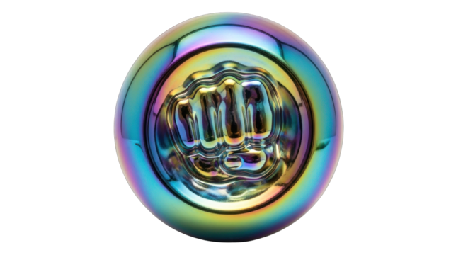 Iridescent Neo-Chrome Fist Gear Shift Knob on White Background. - Powered by Adobe