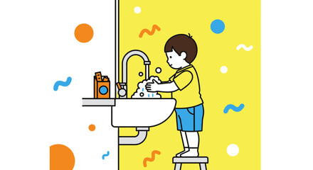 Illustrative Image Of A Child Washing Hands, Hygiene And Cleanliness Concept
