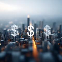 Economic crisis and market crash impacting consumer confidence in urban finance city skyline aerial view financial landscape