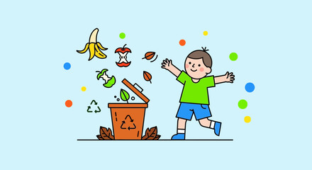 Joyful Boy Involved in Recycling and Sustainability, Celebrating Environmental Consciousness Effort
