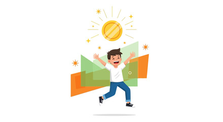 Obraz premium Joyful Child Celebrating a Financial Milestone Beneath Shiny Gold Symbol