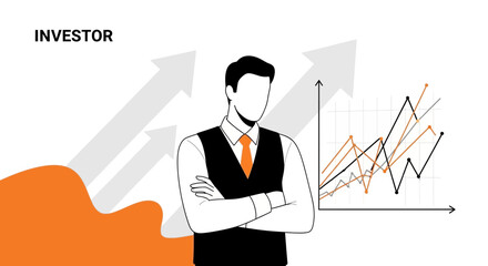 Investor Pondering Growth Charts with Upward Arrows and Strategic Investment Planning