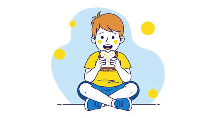 Joyful Child Eating Sandwich Illustration Representing Delight and Eating Appetites
