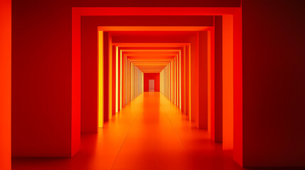 Digital Red Corridor of Futuristic Architecture