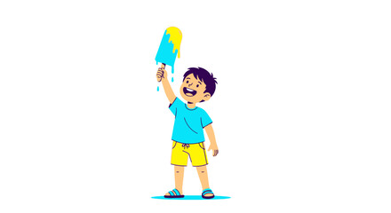 Joyful Child Holding Ice Cream Popsicle Enjoying a Refreshing Treat on Summer Day
