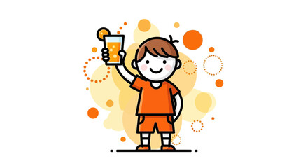 Joyful Child Holding Juice Celebrating Refreshment and Delight in Colorful Style