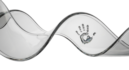 Transparent wave with a handprint symbolizing environmental awareness and water conservation.