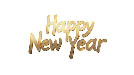 Golden happy new year text with a textured surface against a stark  transparent background display message
