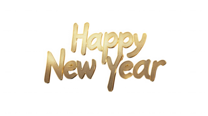 Golden happy new year text with a textured surface against a stark  transparent background display message