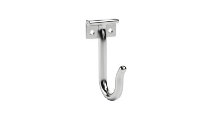 Silver metal hook isolated on transparent background, a simple and functional design for hanging items, offering a clean and modern aesthetic for organization