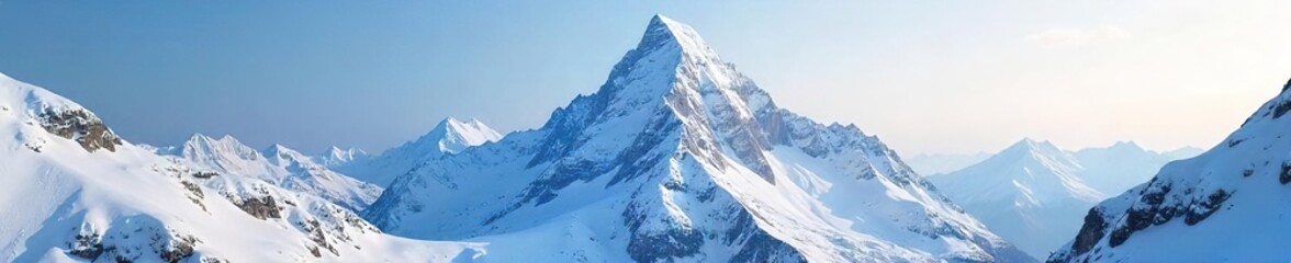 Breathtaking Panoramic View of Majestic Snow-Capped Alpine Peaks, Pristine White Snow Blanketing Rugged Terrain Under a Dramatic Winter Sky.  A Wonderland of Untouched Highland Scenery.