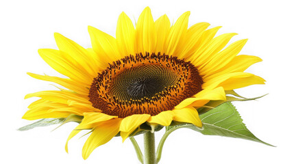 Fototapeta premium Close up of a vibrant yellow sunflower with a dark center against a stark transparent background isolated bloom