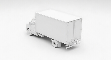 A minimalist white delivery truck isolated on a white background in a studio setting view from the back