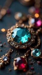 Sparkling Antique Jewelry Close-up of Faceted Gems Reflecting Light, Mesmerizing Vintage Sparkle Perfect for Elegant & Nostalgic Designs
