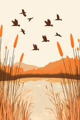 Autumnal Landscape with Migratory Birds