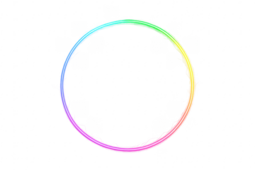 Glowing neon rainbow gradient circle frame on transparent