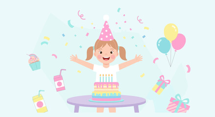 Joyful Childhood Birthday Celebration: A Festive Scene Depicting A Happy Young Girl Smiling