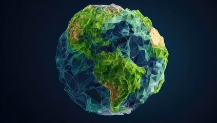Fototapeta premium Geometric earth globe rendered on dark background conceptual global illustration