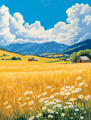 Golden Wheat Field Panorama Landscape