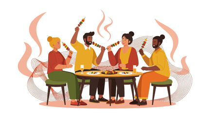 Joyful Gathering Of Friends, Bonding Over Food And Shared Celebration Moment