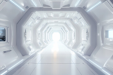 Futuristic White Corridor Leading to Light