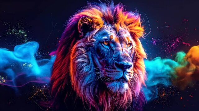 A Majestic and Abstract Lion Portrait with Vibrant and Colorful Digital Art