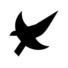 Vector art of a black silhouette of a bird in flight, , with stylized wings and a minimalist design, ideal for logos and branding