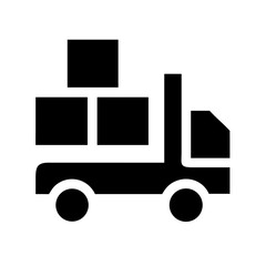 Vector art of delivery truck icon with boxes symbolizes transportation, logistics, shipping, and moving services, offering a simple and recognizable visual