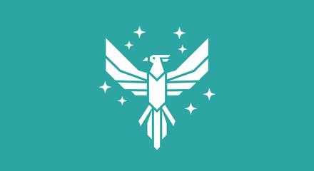 White bird soars on turquoise sky with stars, used for website banners or logos showing ambition, elegance, or freedom