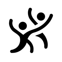 Vector art of silhouette illustration of two people dancing with arms raised, , conveying joy, celebration, and freedom of movement