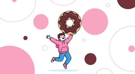 Joyful illustration of a child holding a donut showing happiness and excitement