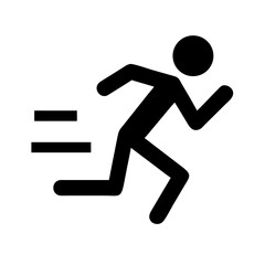 Vector art of stick figure running a simple black silhouette of a person in motion, conveying speed, activity, and determination