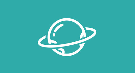 Fototapeta premium White-lined planet on aqua background, for website icons & logos