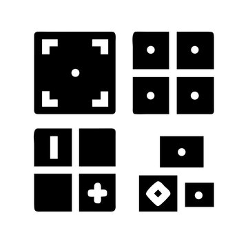 Four squares with various geometric shapes