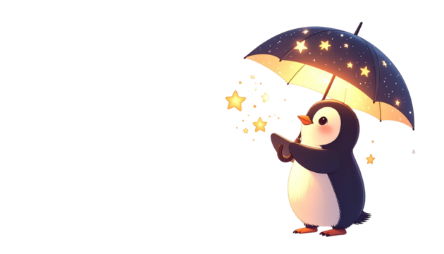 Penguin with Magic Wand and Sparkles
