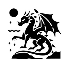 Silhouette of a dragon standing on a rock