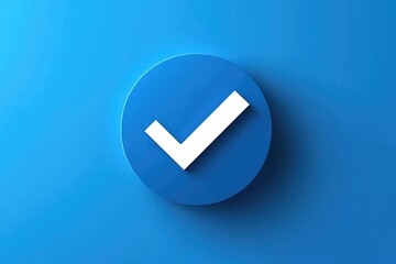 3D white check mark symbol on round blue button with blue gradient background conveying approval or confirmation