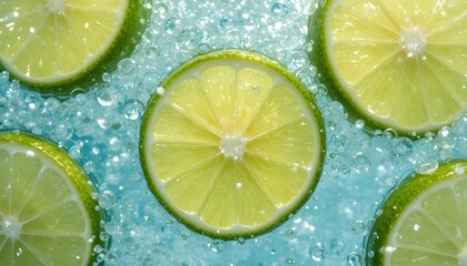 Bright Lime and Lemon Slices with Effervescent Bubbles in Sparkling Water