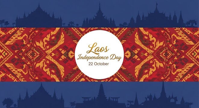 Laos Independence Day Celebration: Traditional Pattern and Silhouette Temples