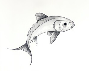Obraz premium Detailed monochrome sketch of a fish with prominent fins and scales on a white background