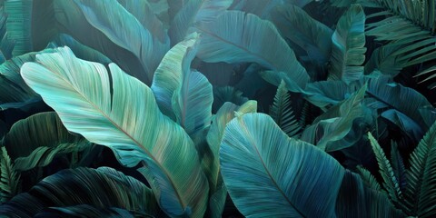 Lush Tropical Leaves in Emerald Green