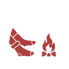 Cozy red socks drying by a warm campfire illustration.