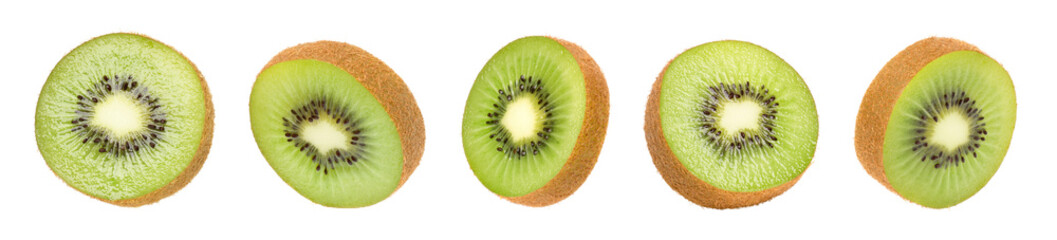 Kiwi fruit slices on transparent background.