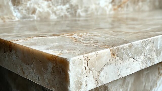 A detailed view of a marble countertop with its unique patterns and textures