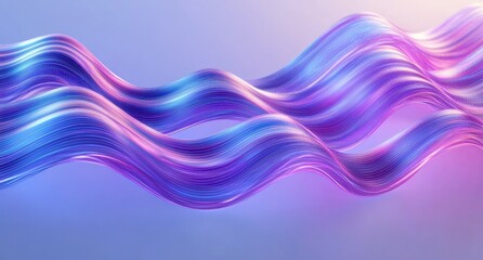 Naklejka premium Smooth flowing vibrant waves with glossy texture in shades of blue, purple, and pink, creating a dynamic and calming visual effect on a soft gradient background