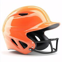 Fototapeta premium A vibrant orange baseball helmet, offering crucial head protection for players. Modern design suitable for multiple sports, isolated in white background. Equipment ensures safety and performance.