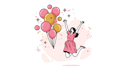 Joyful Woman With Balloons Celebrating Happiness And Reaching New Heights In Life